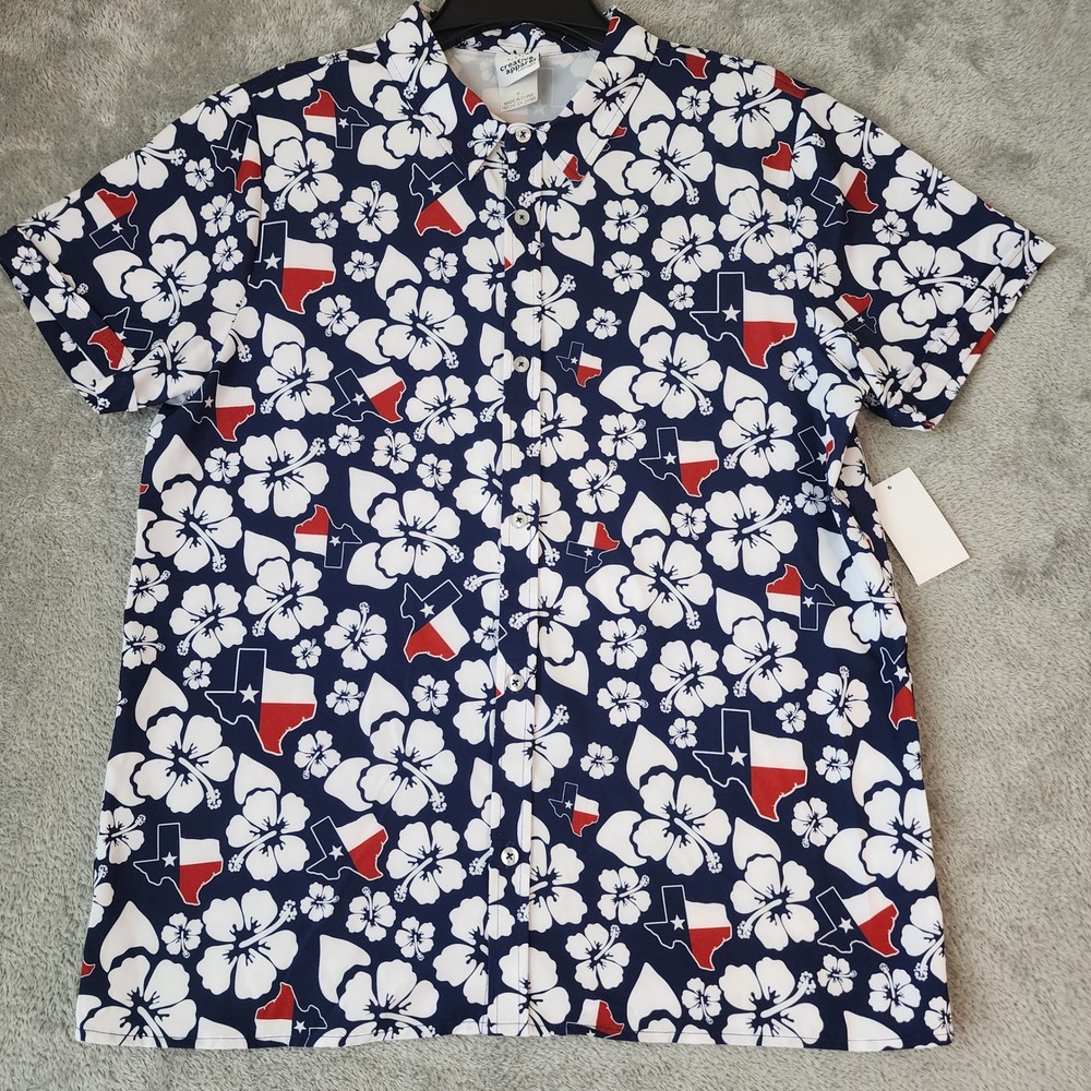Creative Apparel Concepts Shirt Mens Medium Hibiscus Floral Texas Flag Button Up
